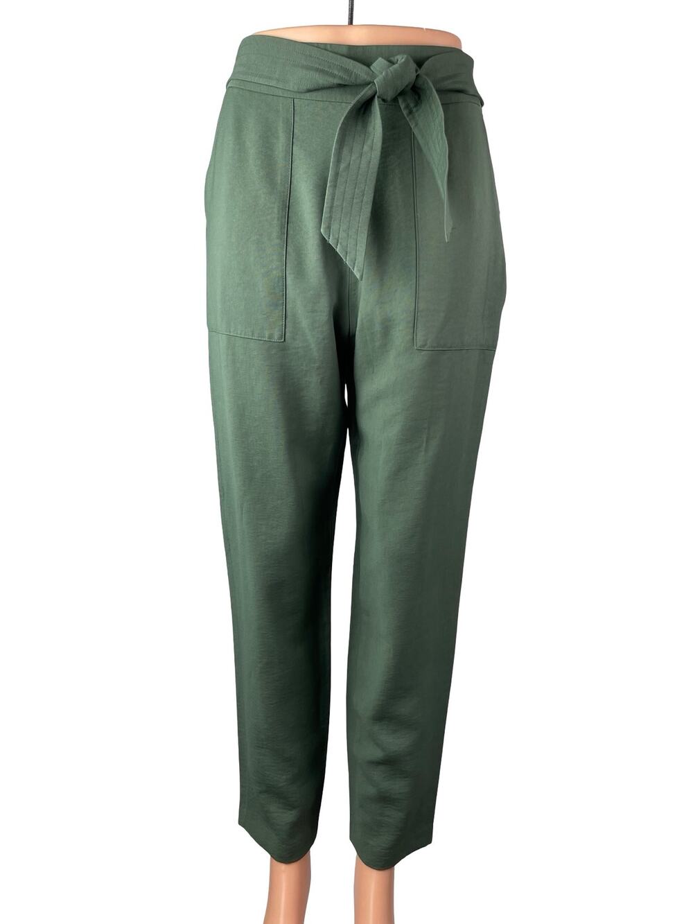 Leith Women's Green Bow Tie Knot High Waisted Straight Trousers Pants Size XS